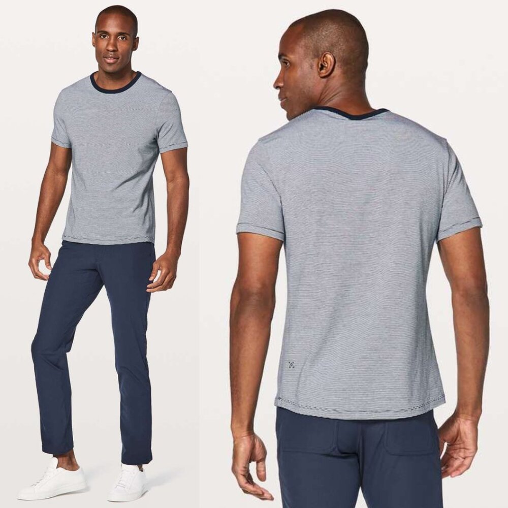 Lululemon Navy White Striped 5 Year Basic Tee